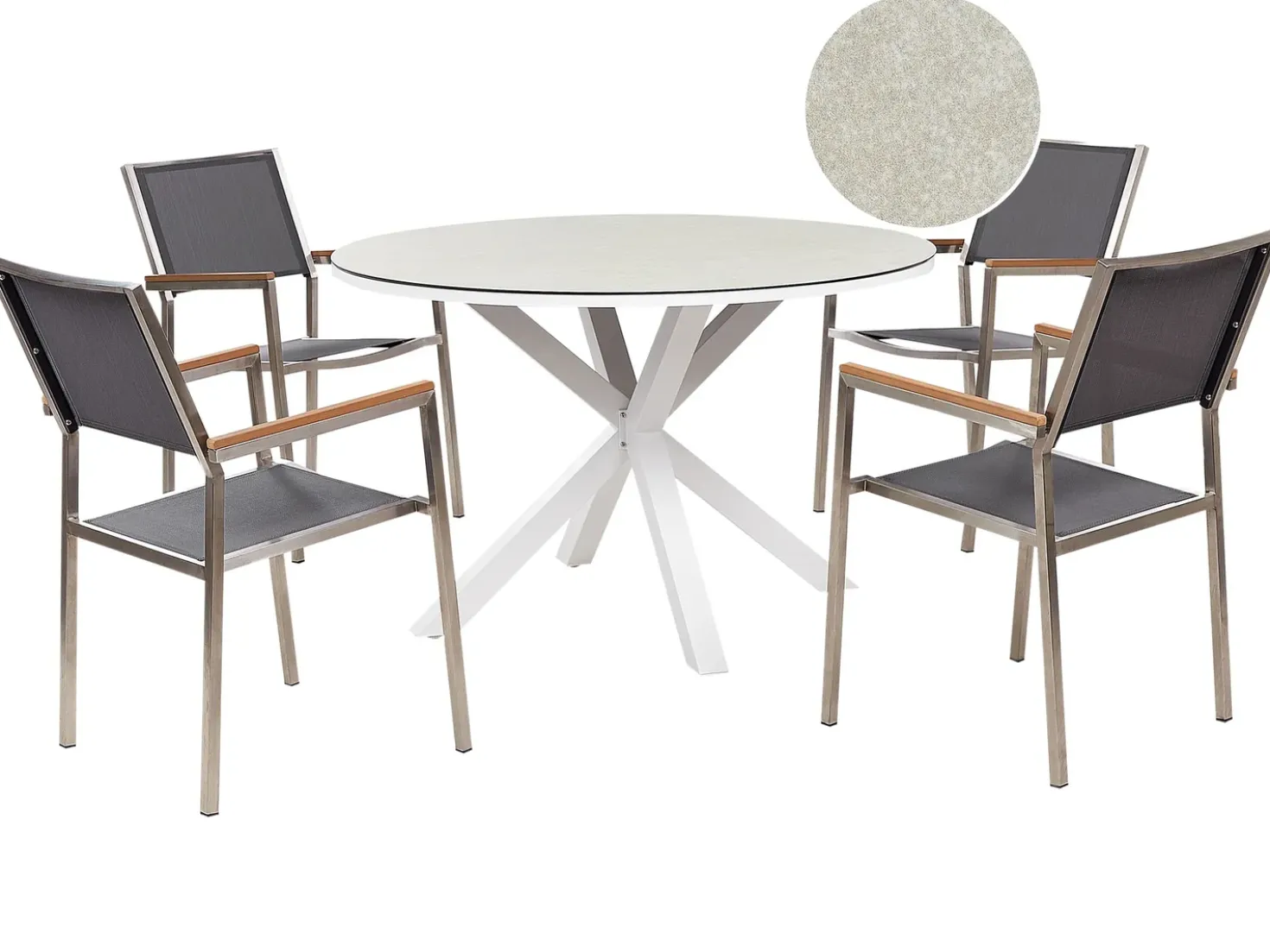 Set da pranzo da giardino 4 posti MALETTO/GROSSETO Metallo Effetto marmo Grigio/Beige