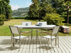 Set da pranzo da giardino 4 posti COSOLETO/GROSSETO Vetro temperato Effetto marmo Marmo bianco