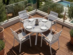 Set da pranzo da giardino 4 posti MALETTO/TAVIANO con cuscini Metallo Effetto marmo Grigio