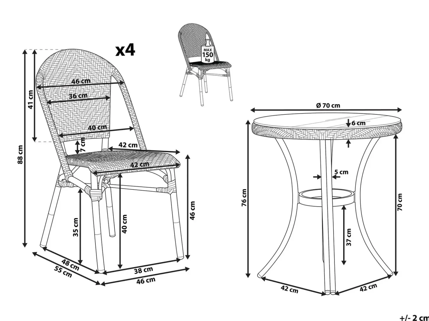 Set da pranzo da giardino 4 posti RIFREDDO Rattan sintetico (PE) Nero/Bianco