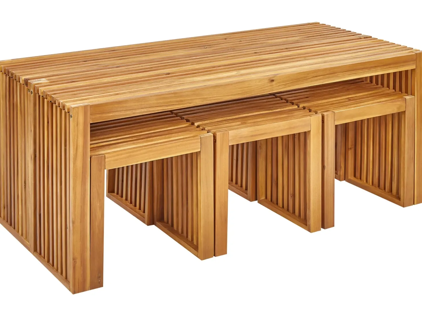 Set da pranzo da giardino con panche e sgabelli 6 posti BELLANO Legno d'acacia Marrone