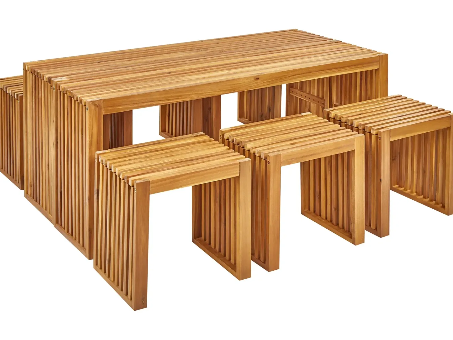 Set da pranzo da giardino con panche e sgabelli 6 posti BELLANO Legno d'acacia Marrone