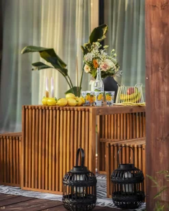 Set da pranzo da giardino con panche e sgabelli 6 posti BELLANO Legno d'acacia Marrone
