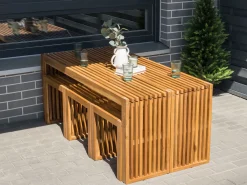 Set da pranzo da giardino con panche e sgabelli 6 posti BELLANO Legno d'acacia Marrone
