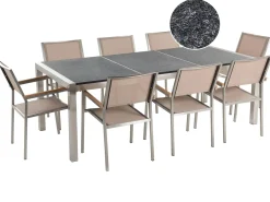 Set da pranzo da giardino 8 posti GROSSETO Piastra tripla Granito fiammato Nero/Beige
