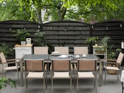 Set da pranzo da giardino 8 posti GROSSETO Piastra tripla Granito fiammato Nero/Beige