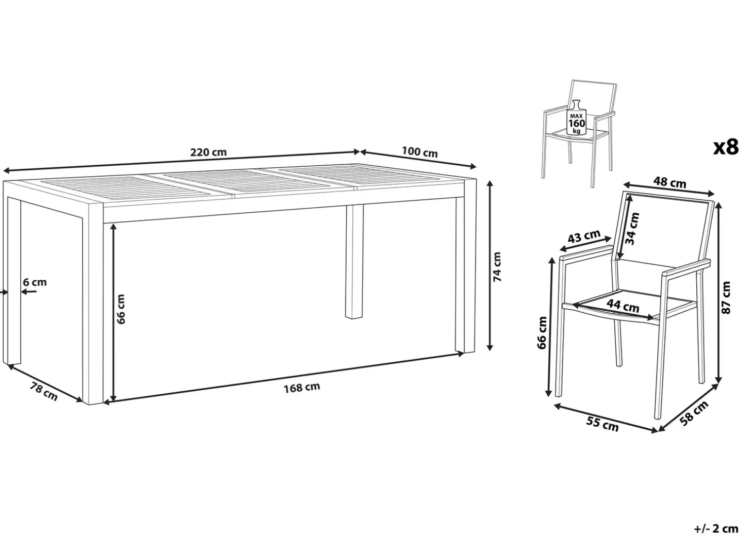 Set da pranzo da giardino 8 posti GROSSETO Legno d'eucalipto Marrone/Beige