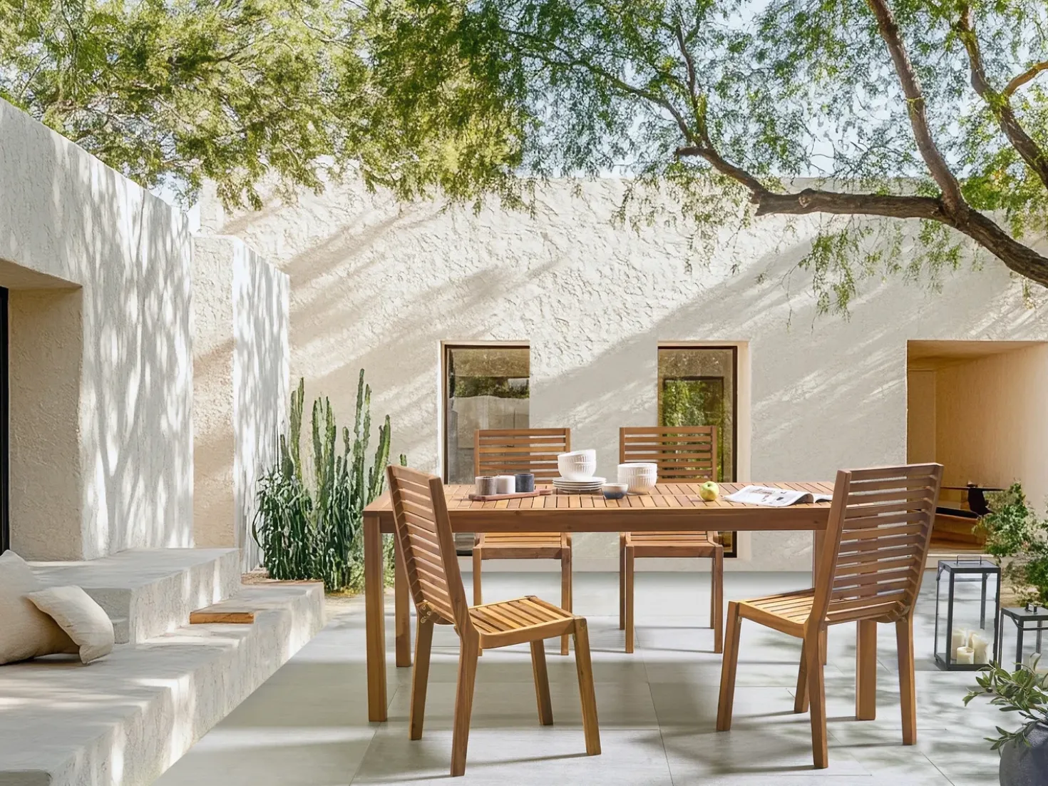 Set da pranzo da giardino 4 posti OMBRIANO Legno di acacia certificato Marrone chiaro