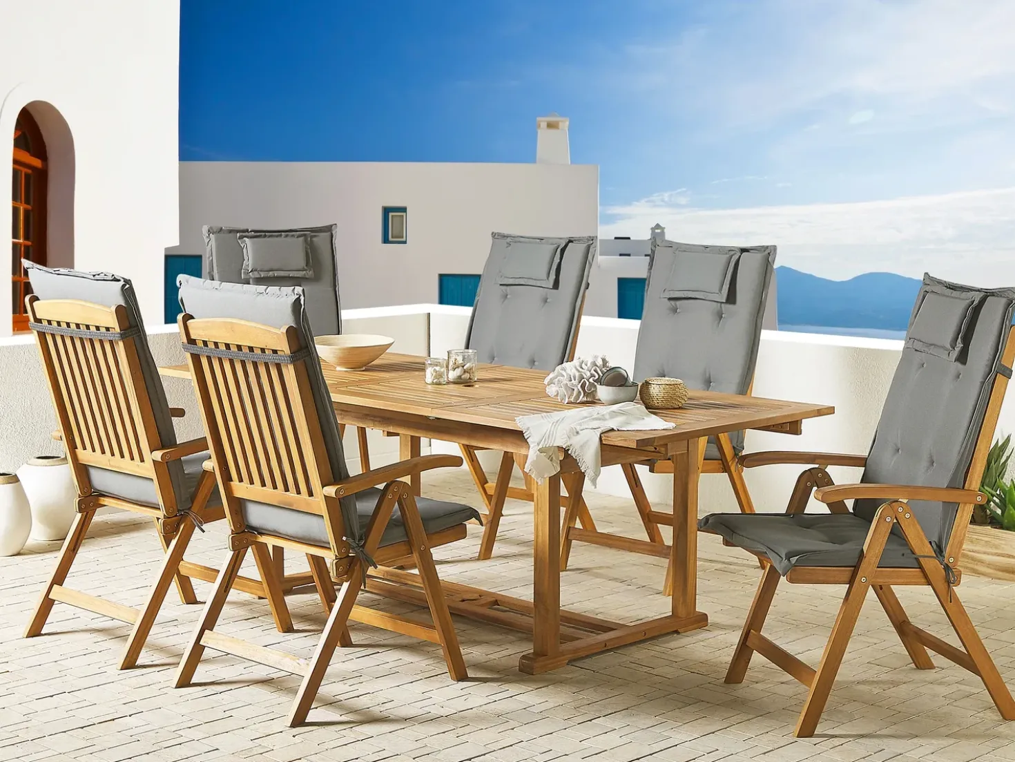 Set da pranzo da giardino 6 posti JAVA con cuscini Legno d'acacia Grigio grafite