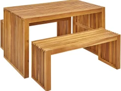 Set da pranzo da giardino con panche 4 posti BELLANO Legno d'acacia Marrone