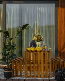 Set da pranzo da giardino con panche 4 posti BELLANO Legno d'acacia Marrone