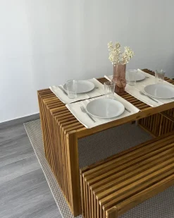 Set da pranzo da giardino con panche 4 posti BELLANO Legno d'acacia Marrone