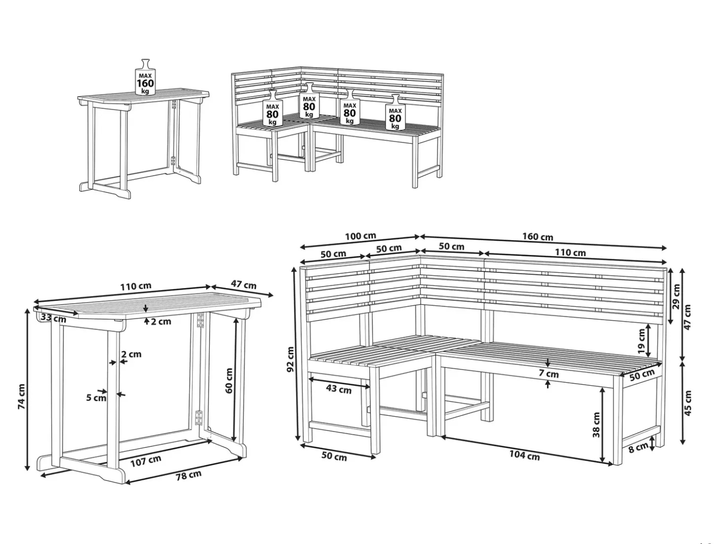 Set da pranzo per balcone 4 posti TREIA Legno d'acacia Marrone