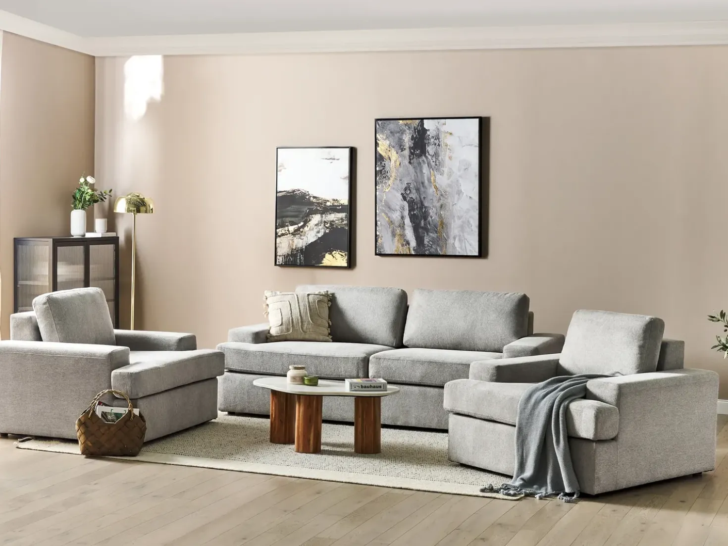 Set da salotto 5 posti ALLA Tessuto Grigio chiaro