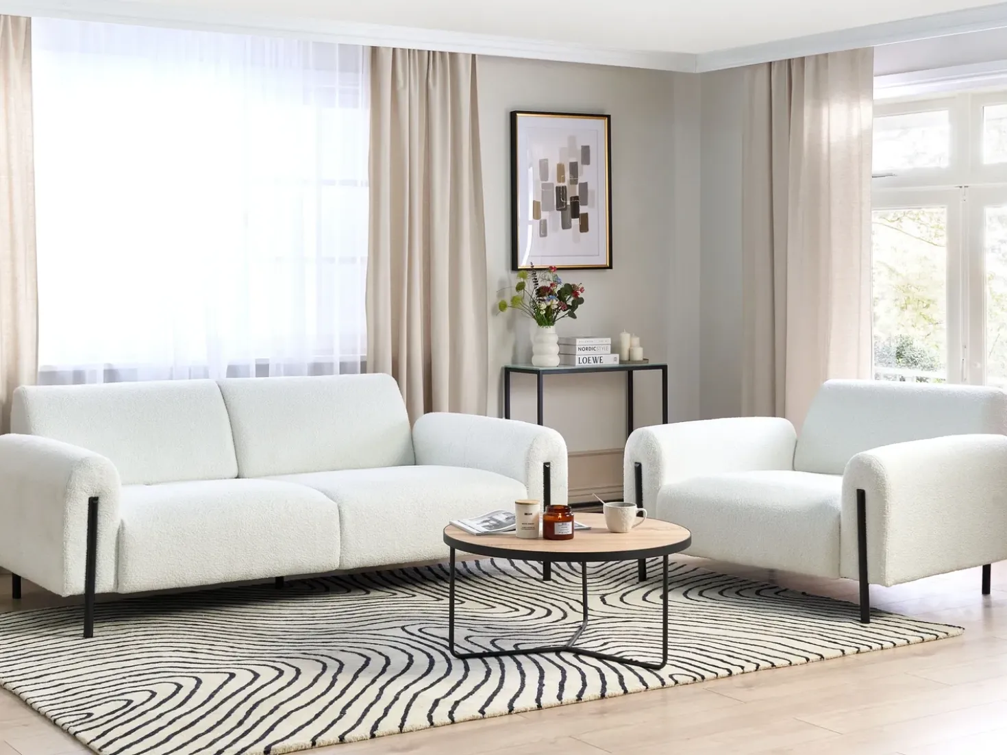 Set da salotto 4 posti ASKIM Bouclé Bianco