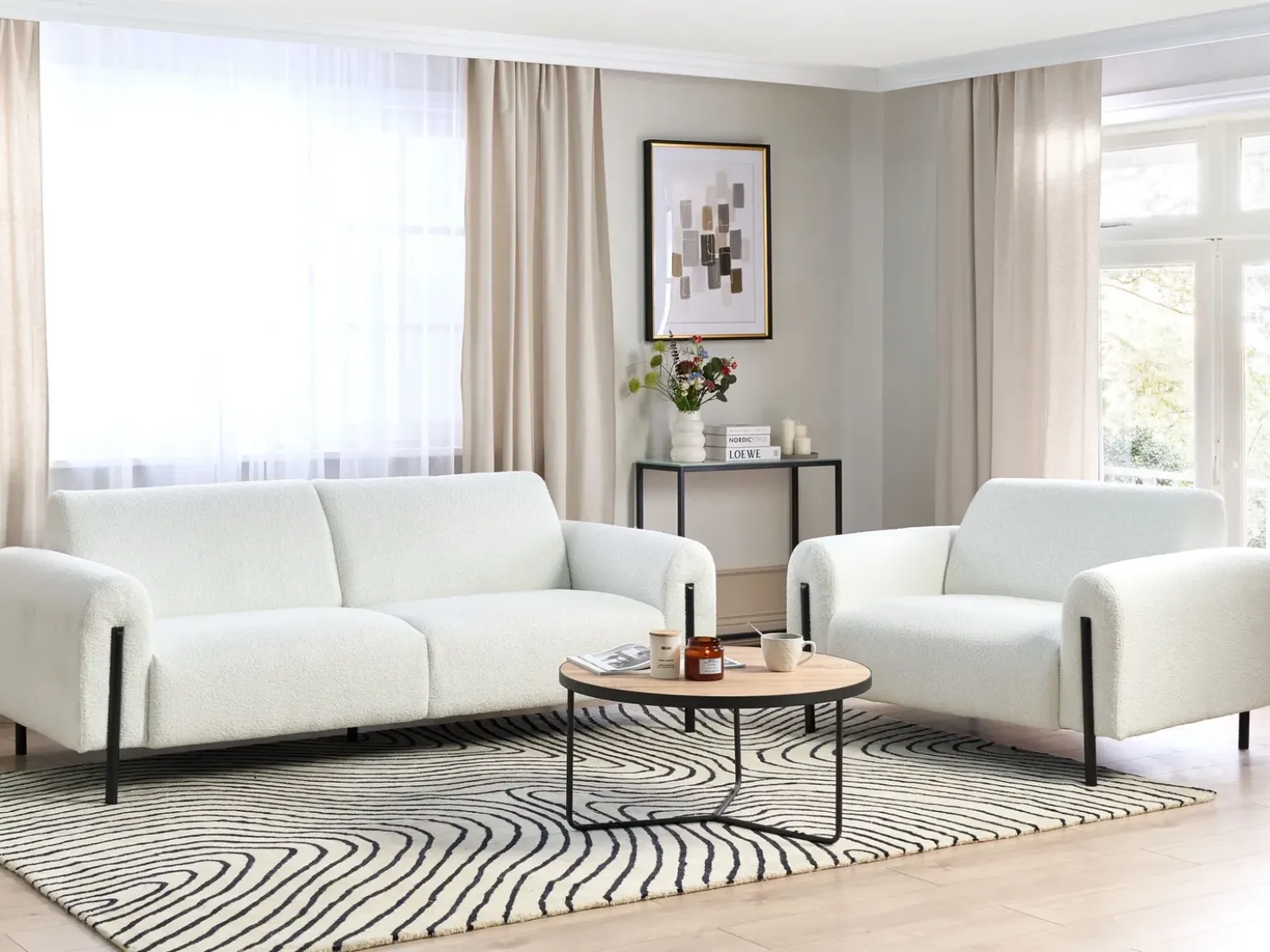 Set da salotto 4 posti ASKIM Bouclé Bianco