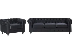 Set da salotto 4 posti CHESTERFIELD Velluto Nero