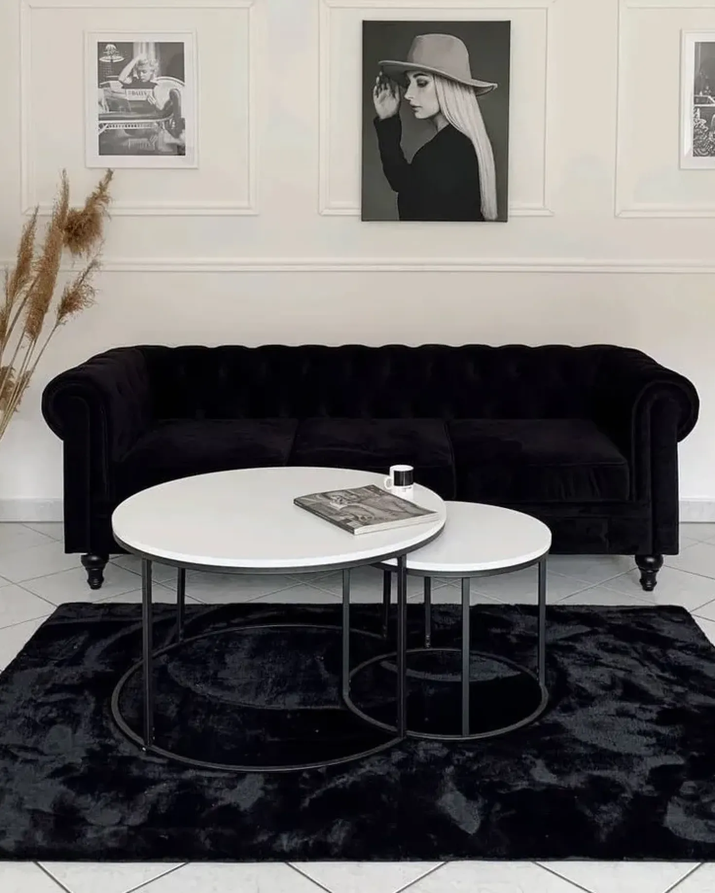 Set da salotto 4 posti CHESTERFIELD Velluto Nero