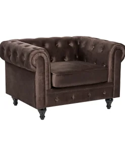 Set da salotto 4 posti CHESTERFIELD Velluto Marrone scuro