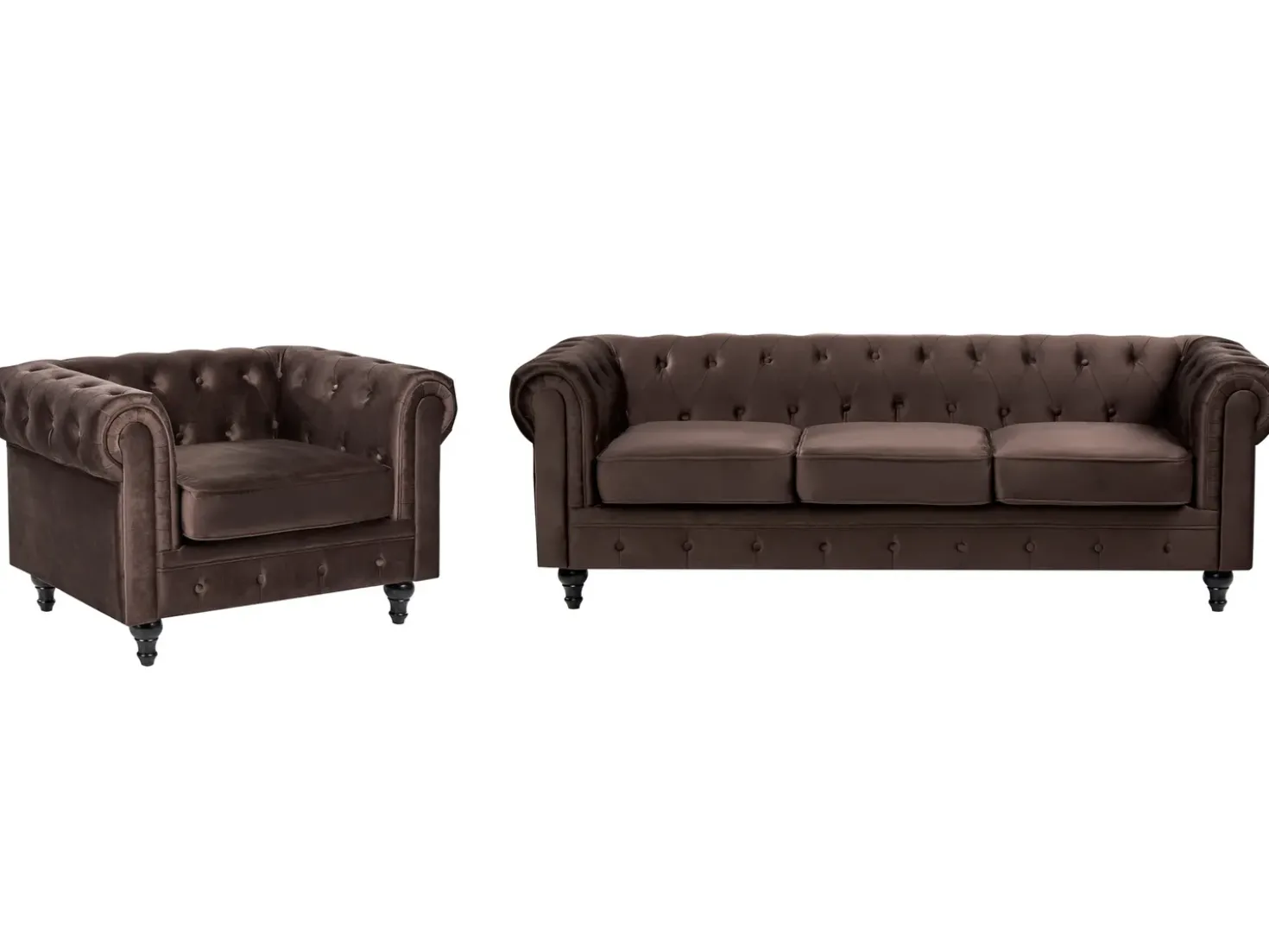 Set da salotto 4 posti CHESTERFIELD Velluto Marrone scuro
