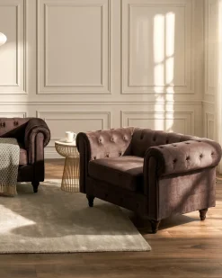 Set da salotto 4 posti CHESTERFIELD Velluto Marrone scuro