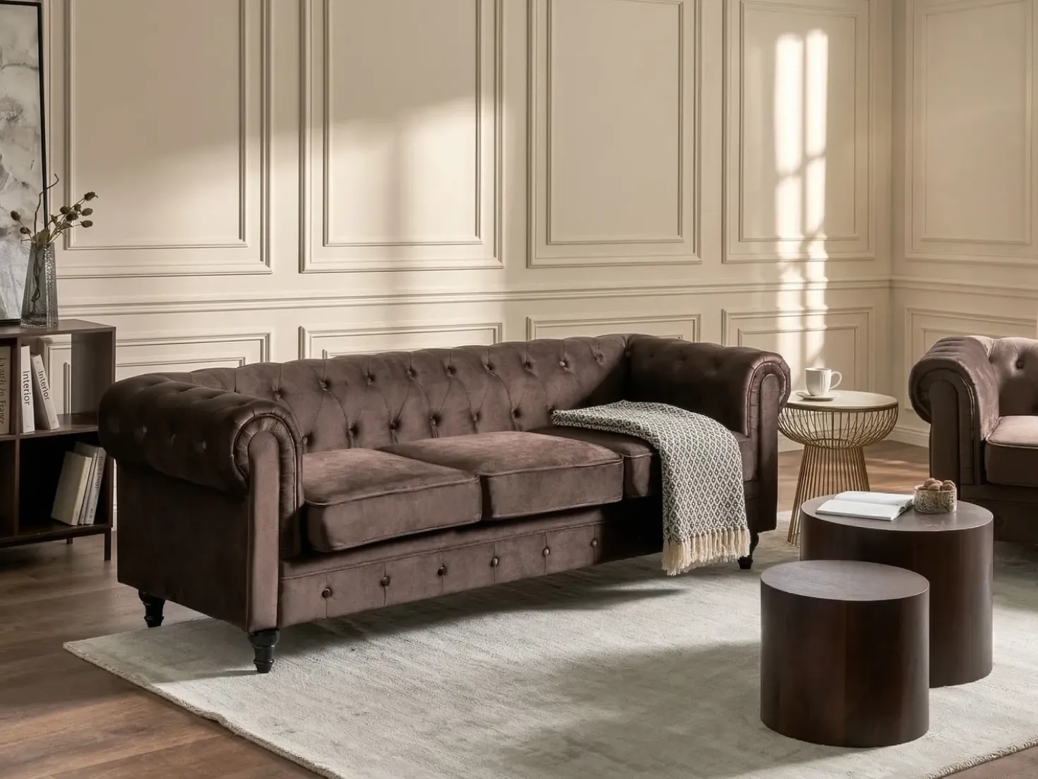 Set da salotto 4 posti CHESTERFIELD Velluto Marrone scuro