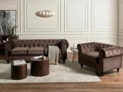 Set da salotto 4 posti CHESTERFIELD Velluto Marrone scuro