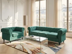 Set da salotto 4 posti CHESTERFIELD Velluto Verde smeraldo