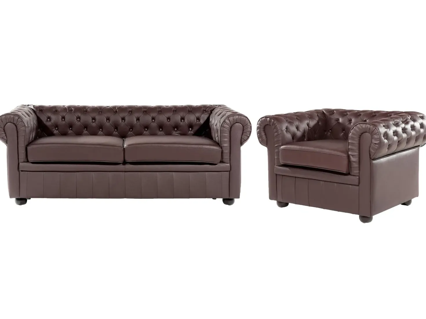 Set da salotto 4 posti CHESTERFIELD Pelle naturale Marrone