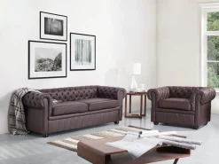 Set da salotto 4 posti CHESTERFIELD Pelle naturale Marrone