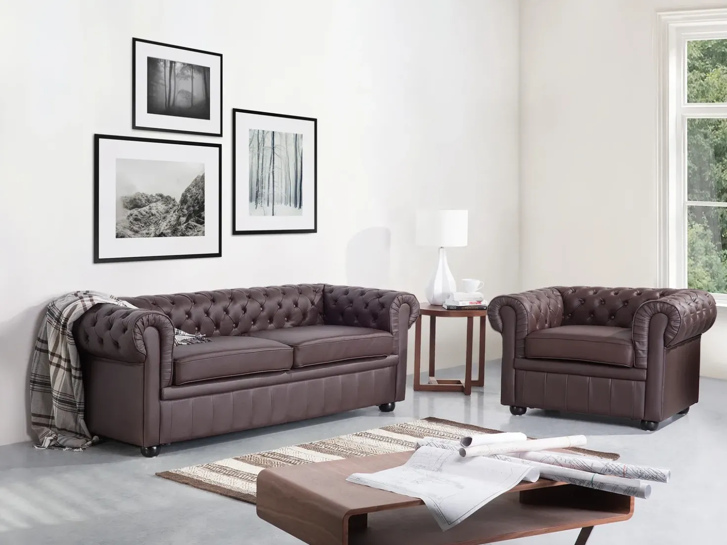 Set da salotto 4 posti CHESTERFIELD Pelle naturale Marrone