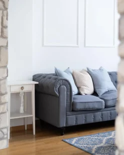 Set da salotto 4 posti CHESTERFIELD Tessuto Grigio chiaro
