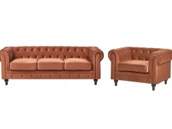 Set da salotto 4 posti CHESTERFIELD Velluto Marrone dorato