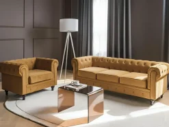 Set da salotto 4 posti CHESTERFIELD Velluto Oro