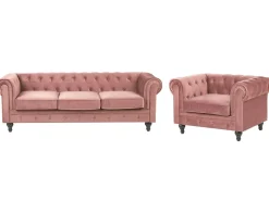 Set da salotto 4 posti CHESTERFIELD Velluto Rosa