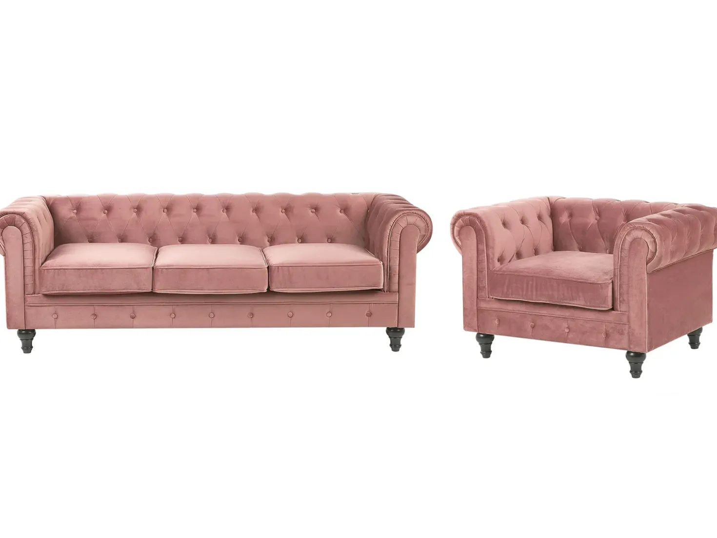 Set da salotto 4 posti CHESTERFIELD Velluto Rosa