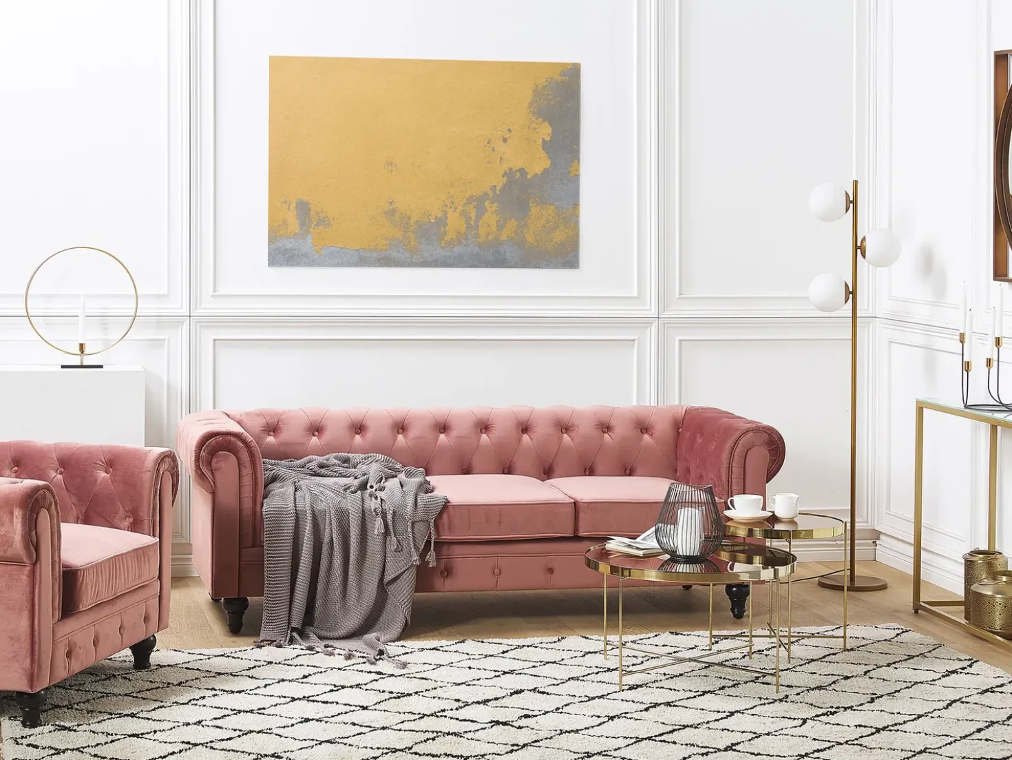 Set da salotto 4 posti CHESTERFIELD Velluto Rosa