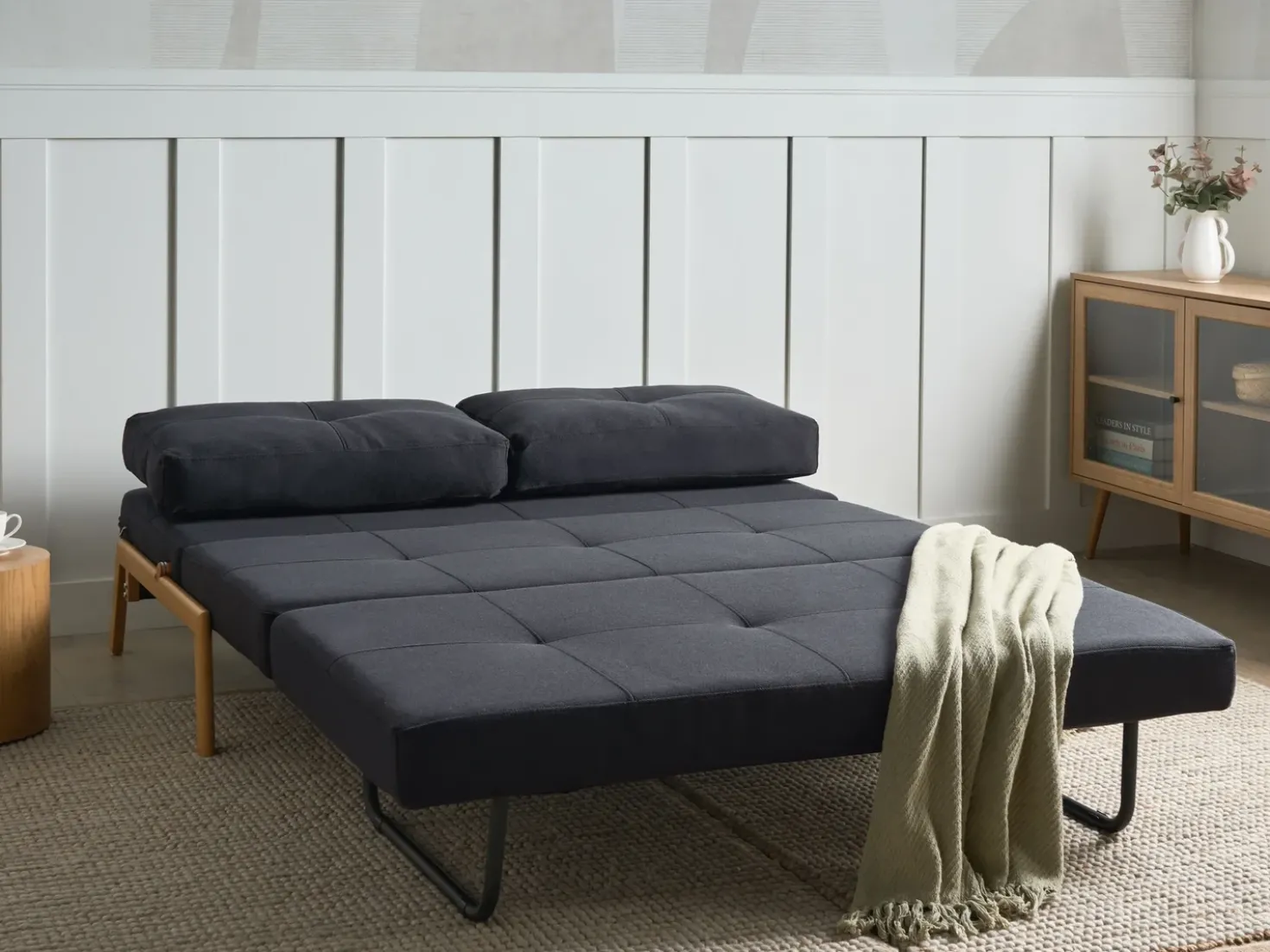 Set da salotto 3 posti EDLAND Tessuto Nero con Panca