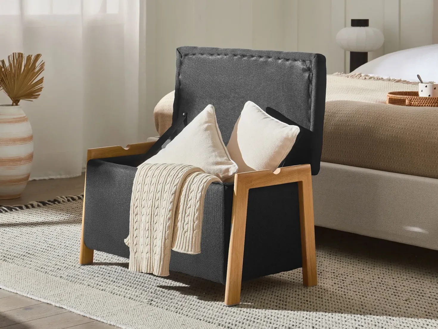 Set da salotto 3 posti EDLAND Tessuto Nero con Panca