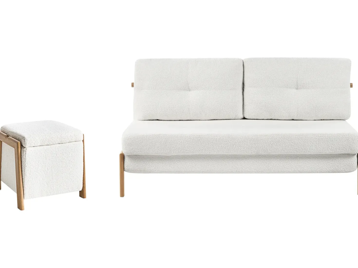 Set da salotto 3 posti EDLAND Bouclé Bianco con Pouf