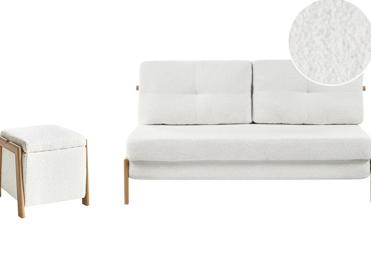 Set da salotto 3 posti EDLAND Bouclé Bianco con Pouf
