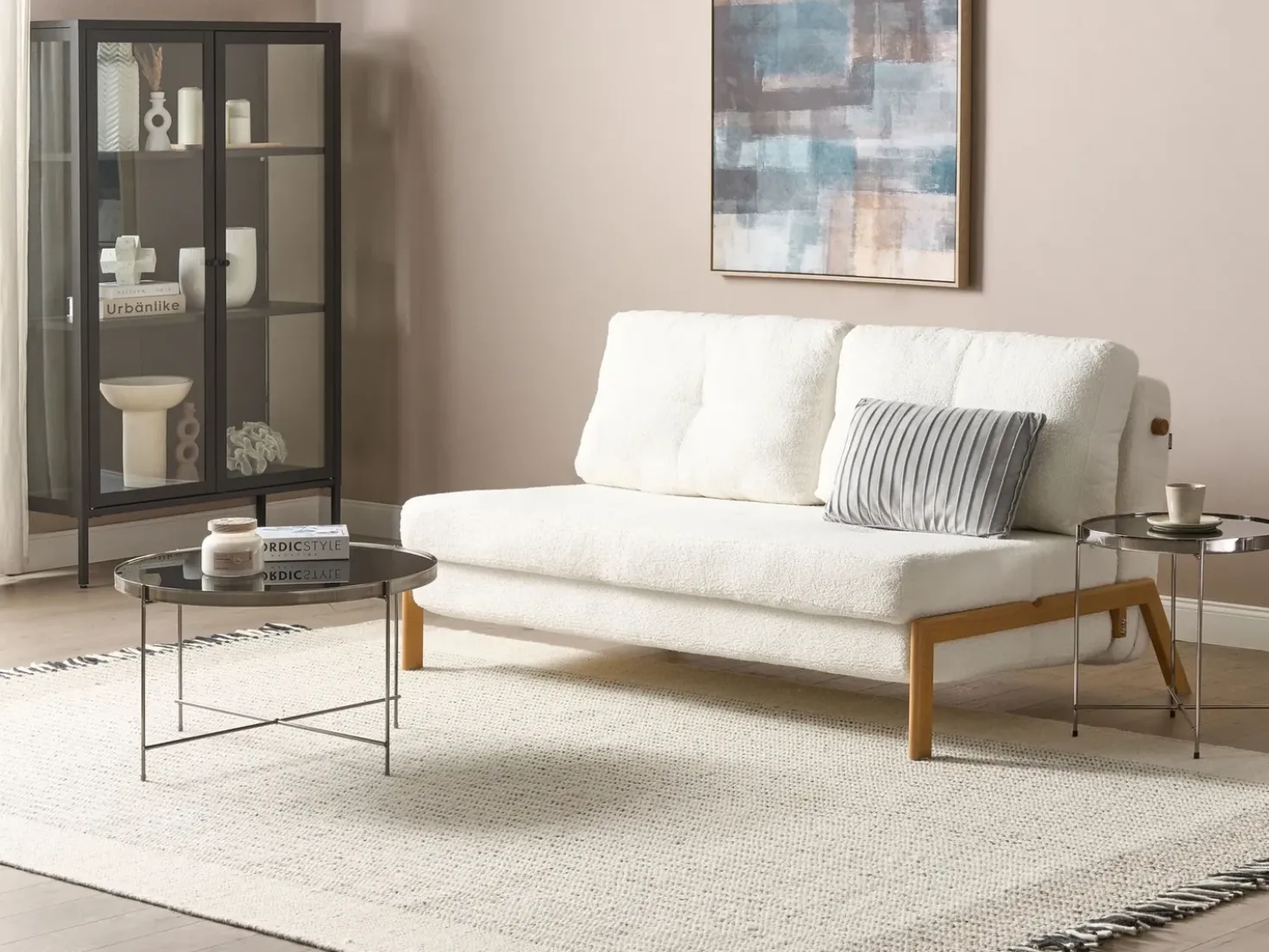 Set da salotto 3 posti EDLAND Bouclé Bianco con Pouf