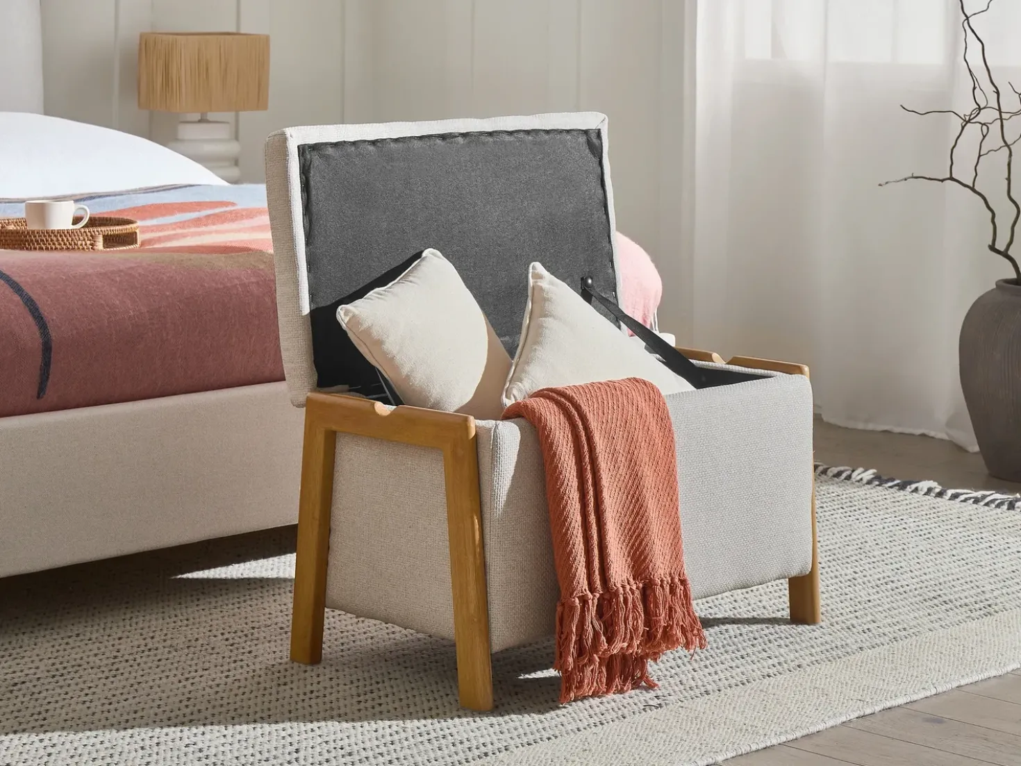 Set da salotto 3 posti EDLAND Tessuto Beige chiaro con Panca
