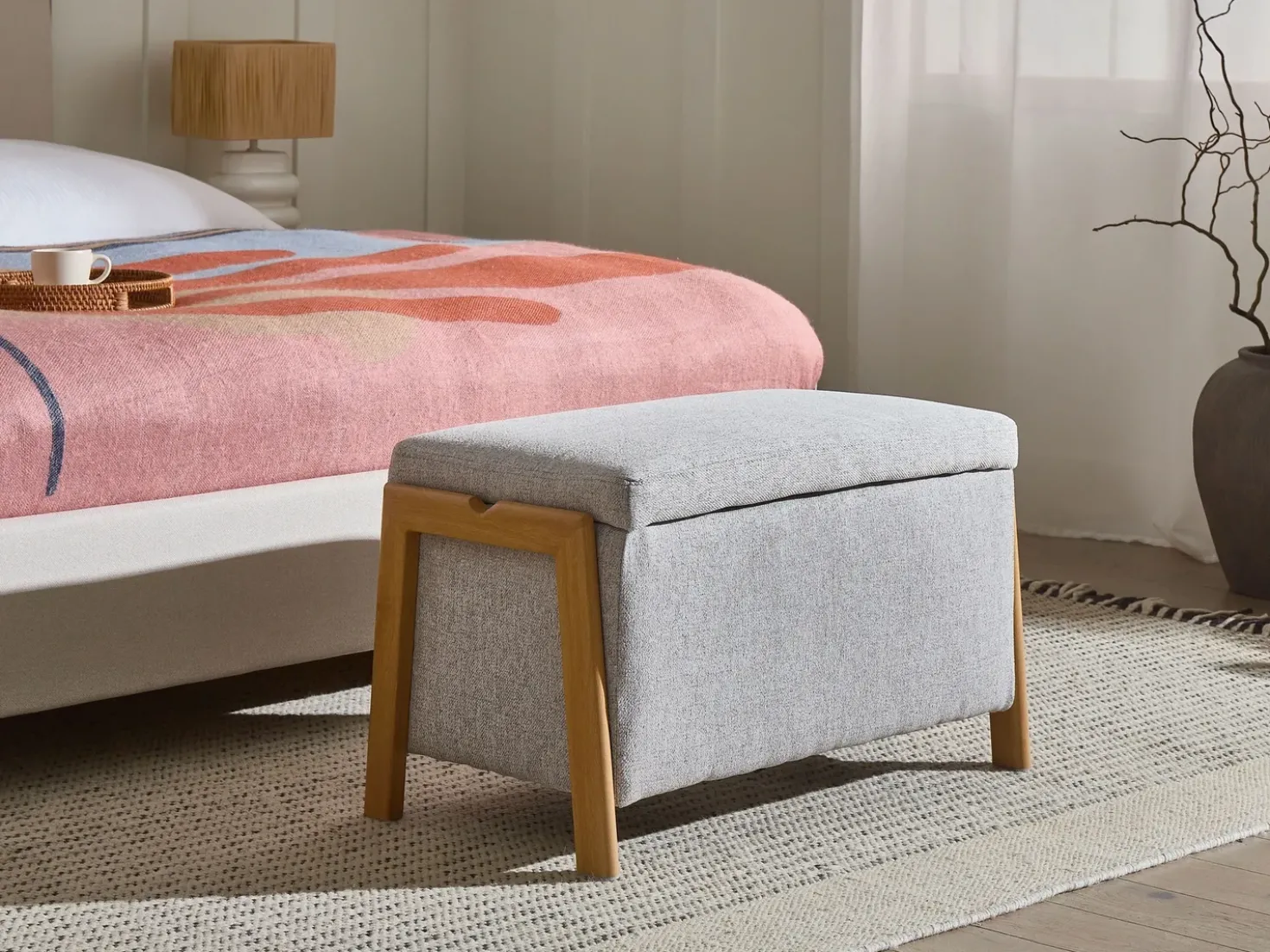 Set da salotto 3 posti EDLAND Tessuto Grigio chiaro con Panca