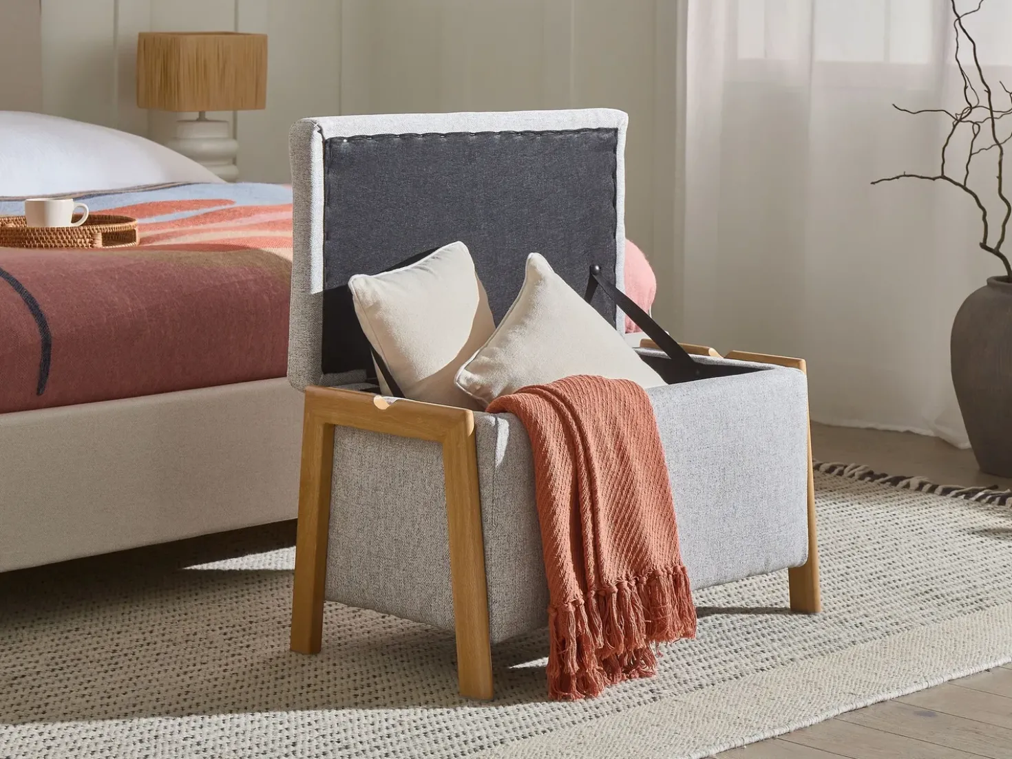 Set da salotto 3 posti EDLAND Tessuto Grigio chiaro con Panca