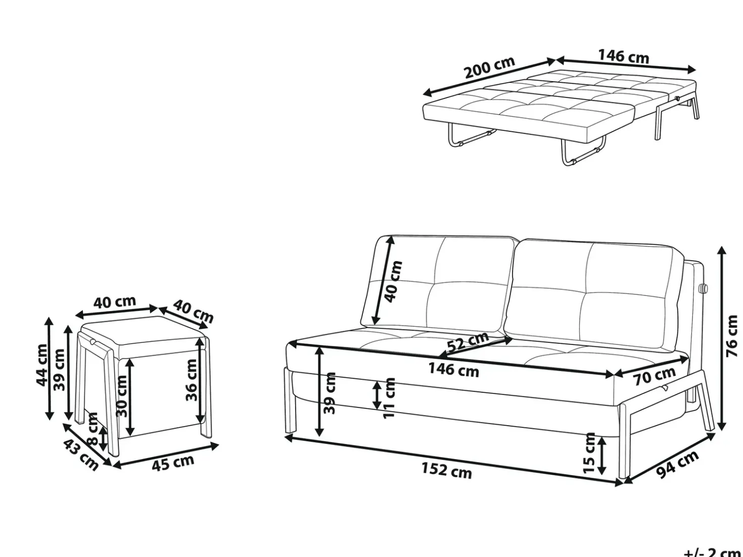 Set da salotto 3 posti EDLAND Tessuto Grigio chiaro con Panca