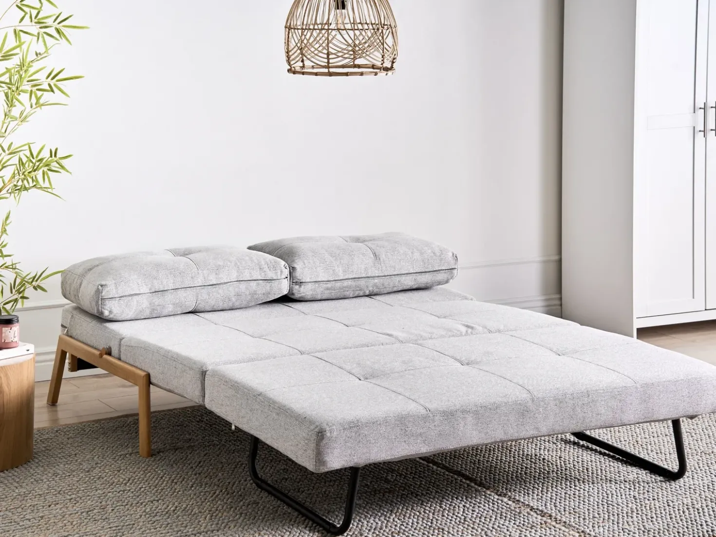 Set da salotto 3 posti EDLAND Tessuto Grigio chiaro con Pouf