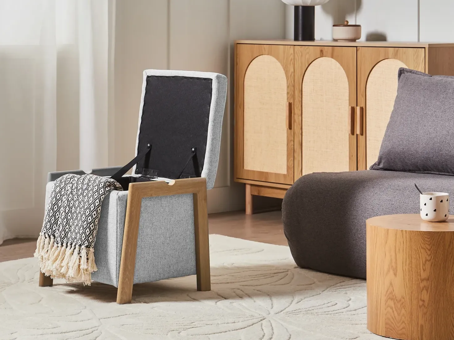 Set da salotto 3 posti EDLAND Tessuto Grigio chiaro con Pouf
