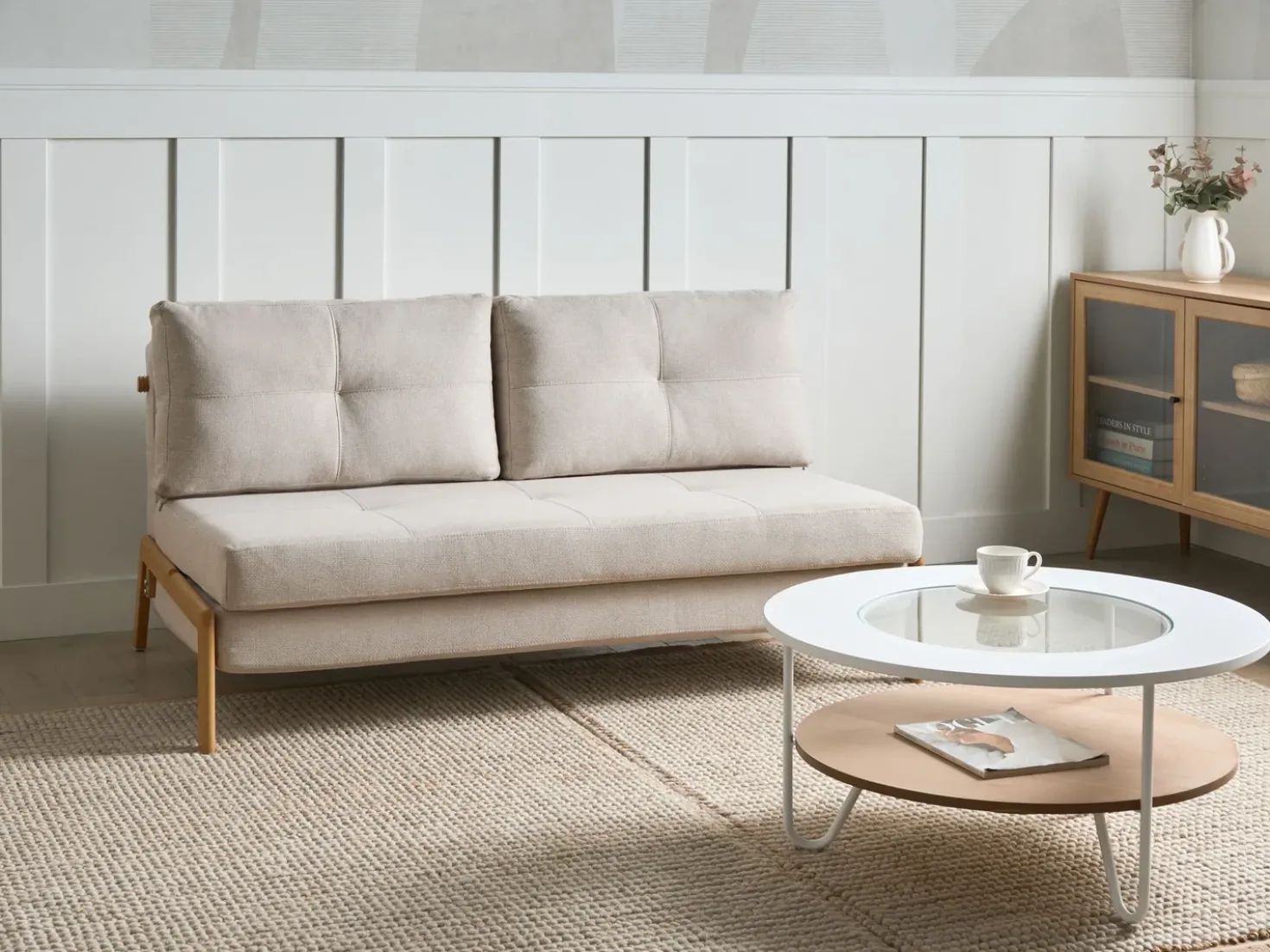 Set da salotto 3 posti EDLAND Tessuto Beige chiaro con Pouf