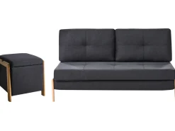 Set da salotto 3 posti EDLAND Tessuto Nero con Pouf